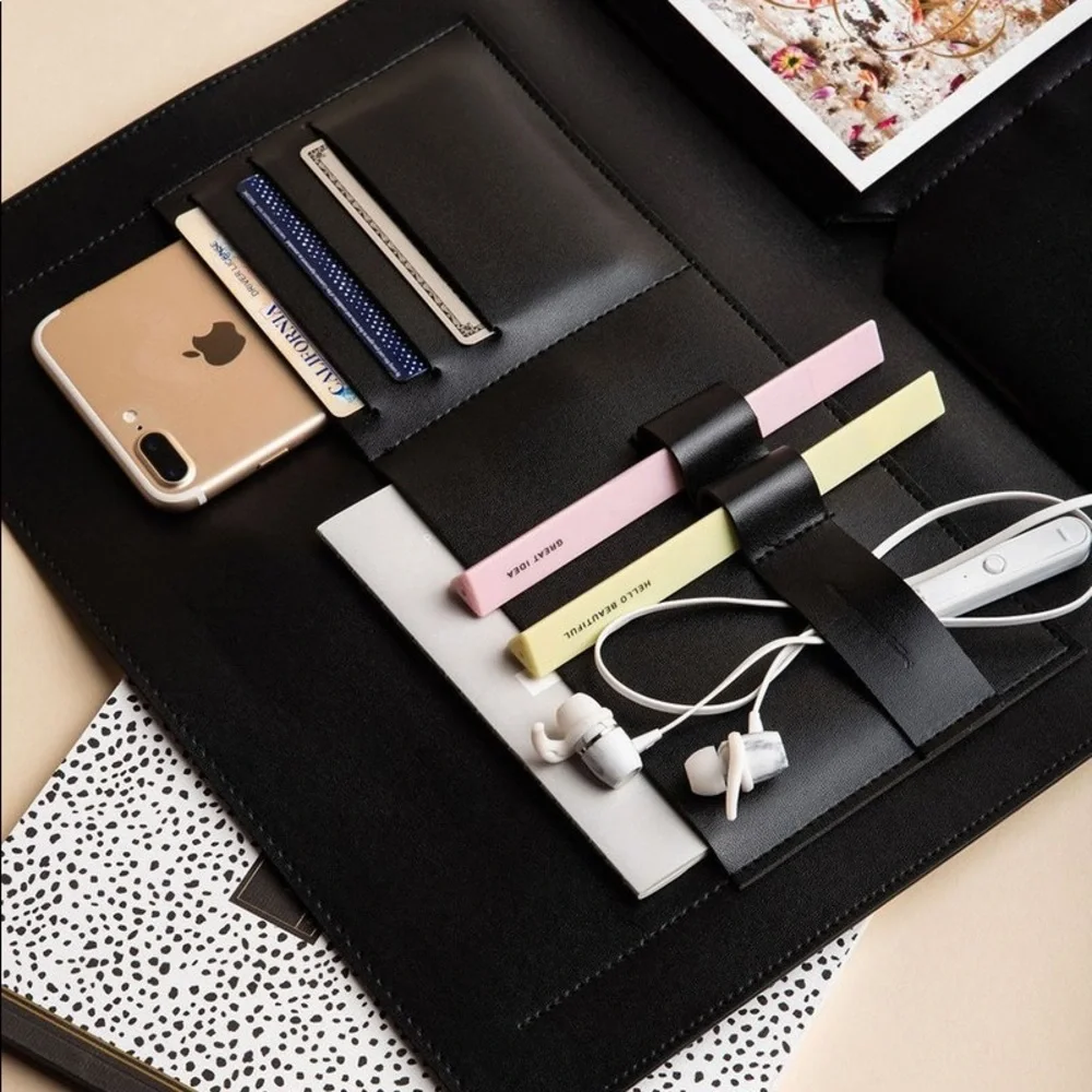 Black Leather Desk Organizer Portfolio